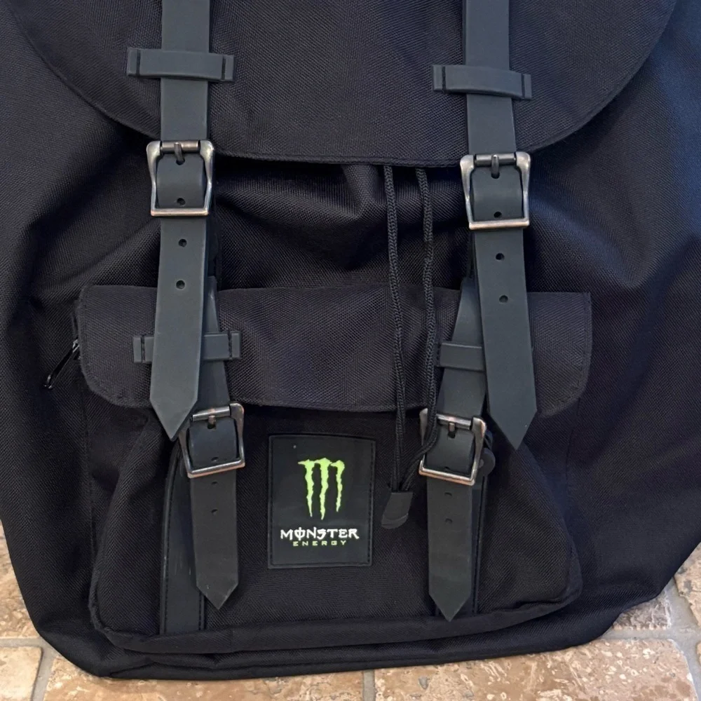 MONSTER ENERGY Black Backpack 16”x19”-Shows Wear